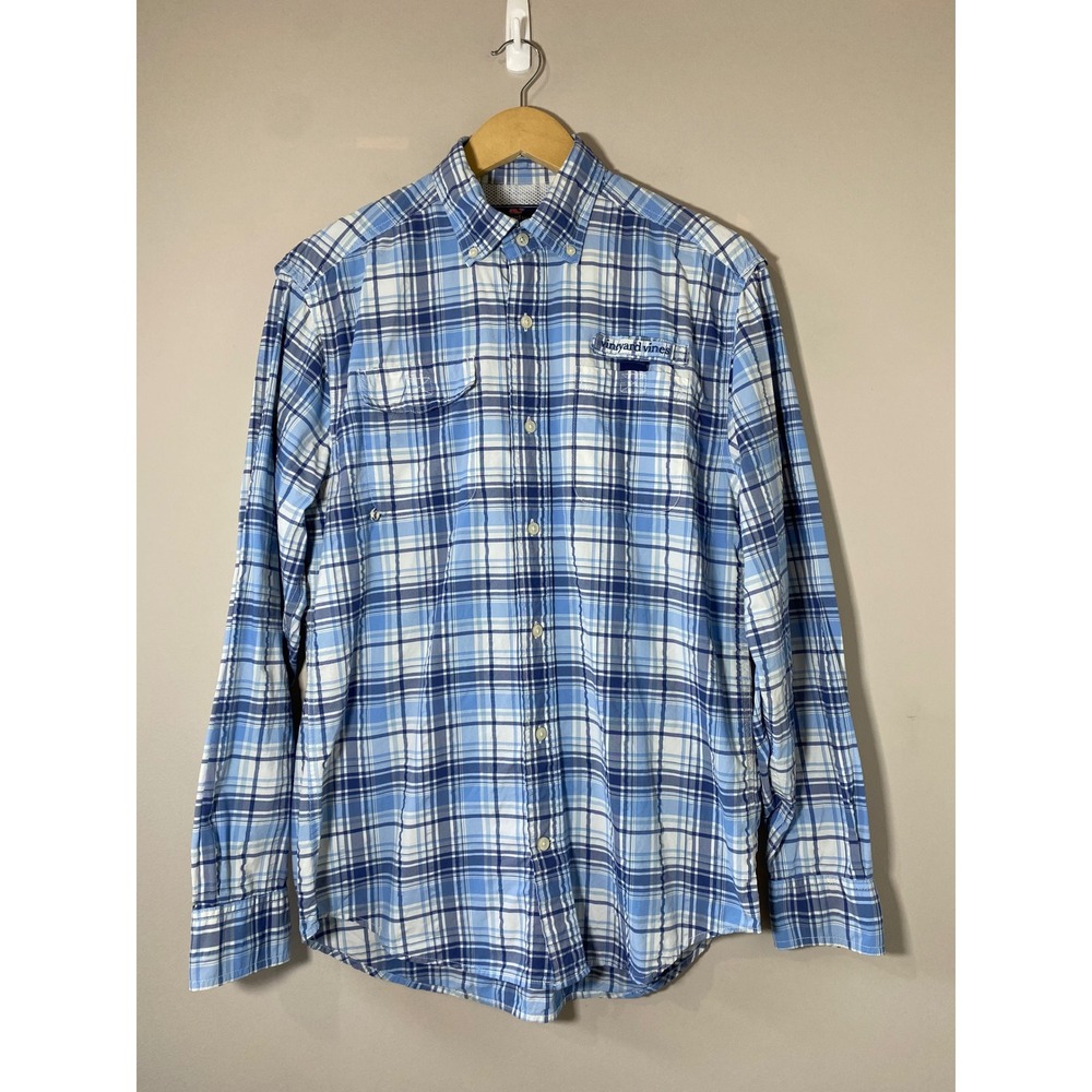 Vineyard Vines Mens Harbor Shirt Blue Plaid Vented Fishing Button Down Small